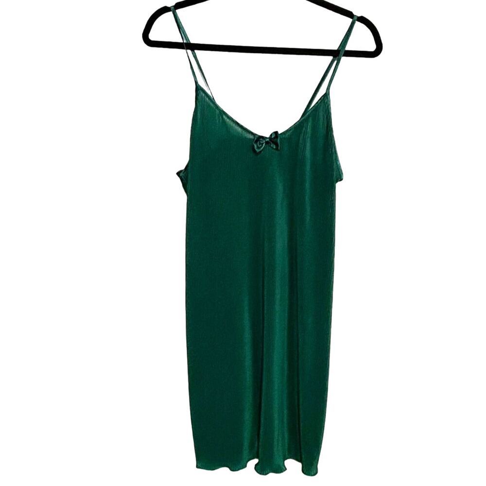 NWT Vintage California Dynasty Emerald Accordion Pleat Chemise Slip Dress L